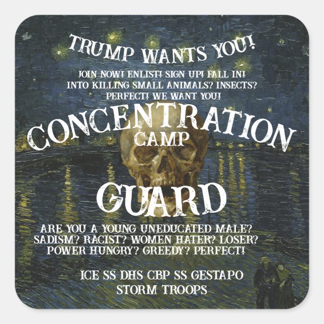 CONCENTRATION CAMP TRUMP DHS ICE CBP POLICIA SQUARE STICKER (Front)