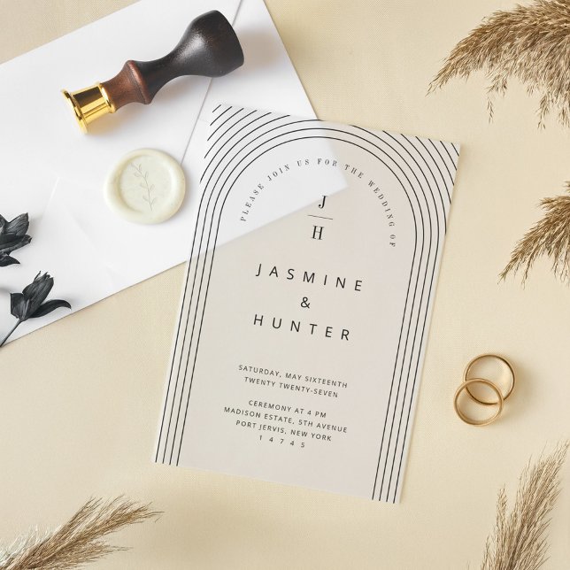 Concentric Arch Minimal Modern Wedding Monogram Vellum Invitations (Concentric Arch Minimal Modern Wedding Monogram Vellum Invitations)