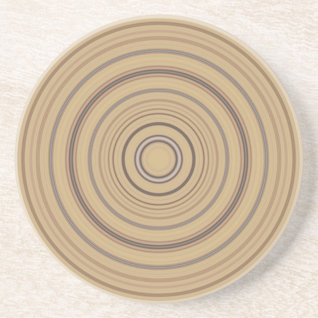 Concentric Beige & Brown Circles Sandstone Coaster (Front)