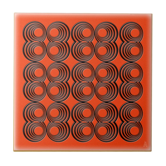 Concentric Black Circles over Tango Orange Tile (Front)