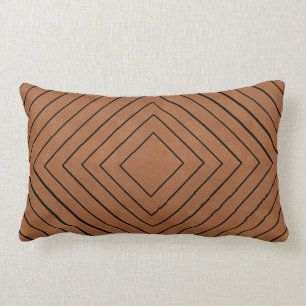 Concentric Black Squares on Tan Leather Look Lumbar Cushion
