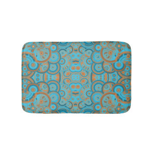 Concentric Circle Gradient Orange Rust Turquoise Bath Mat