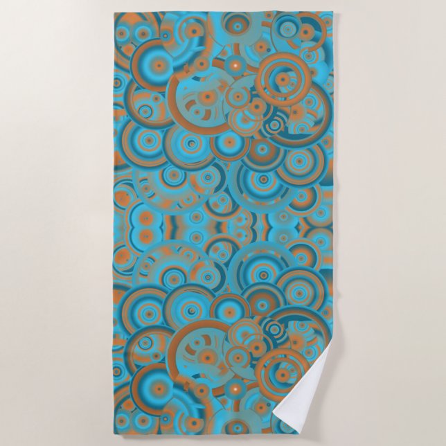 Concentric Circle Gradient Orange Rust Turquoise Beach Towel (Front)