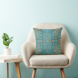Concentric Circle Gradient Orange Rust Turquoise Cushion