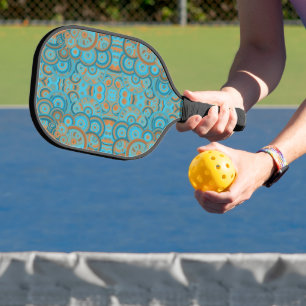 Concentric Circle Gradient Orange Rust Turquoise Pickleball Paddle