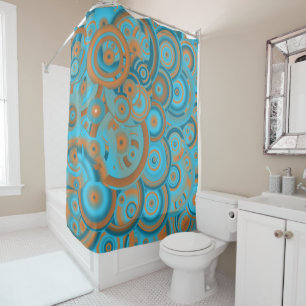 Concentric Circle Gradient Orange Rust Turquoise Shower Curtain
