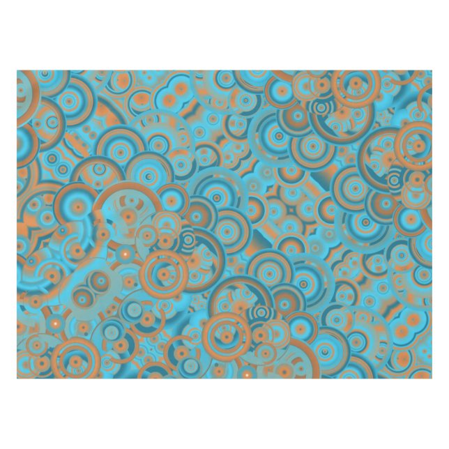 Concentric Circle Gradient Orange Rust Turquoise Tablecloth (Front (Horizontal))