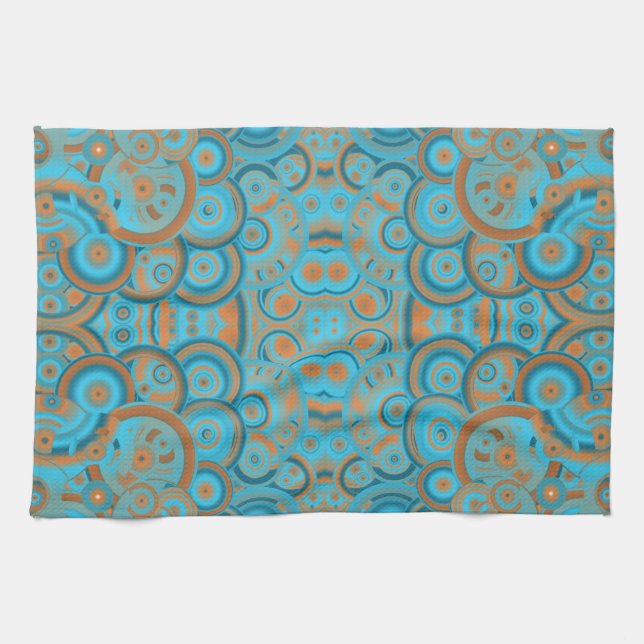 Concentric Circle Gradient Orange Rust Turquoise Tea Towel (Horizontal)