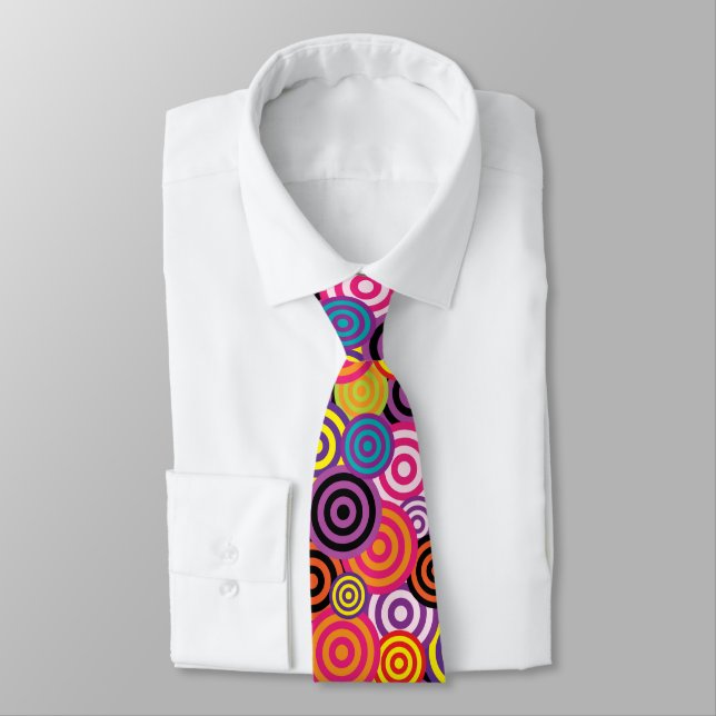 Concentric Circles Graphic Design Loud Colours Tie (Tied)