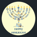 Concentric Circles Menorah Sticker<br><div class="desc">Dozens of concentric circles form together to make a lit Hanukkah menorah. Add your message underneath. Use as envelope seals,  on presents or give as favours. You can also change the background if you like. Available in matching products.  



 


com</div>
