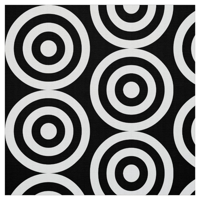 Concentric Circles - White on Black Fabric (Swatch)