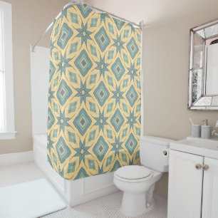 Concentric, diamonds and star shapes, cream shower curtain