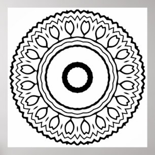 Concentric Floral Mandala with Zigzag Halo Edge Poster