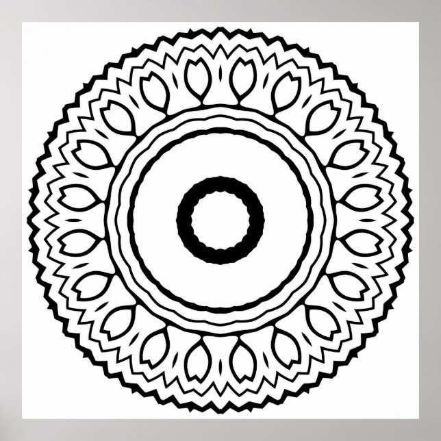 Concentric Floral Mandala with Zigzag Halo Edge Poster (Front)