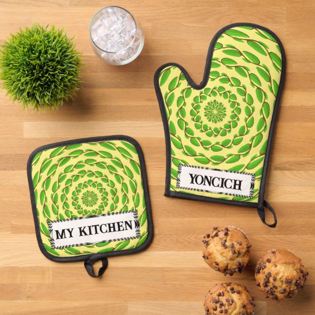 Concentric Leaf Rings by Kenneth Yoncich Oven Mitt & Pot Holder Set (Top Down)