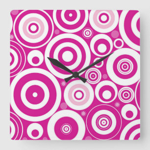 Concentric Pink Circles Square Wall Clock