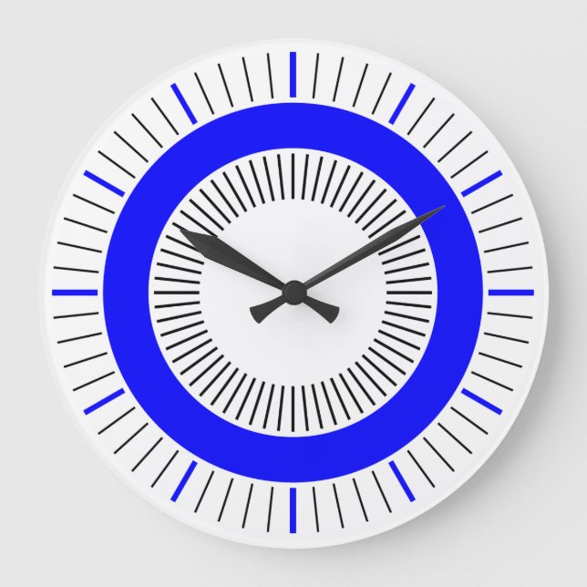 Concentric Rays - Solid Blue Large Clock (Front)