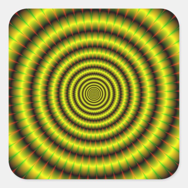 Concentric Rings in Yellow Green and Orange Square Sticker (Front)