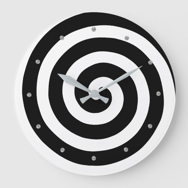 Concentric Spiral in Black & White Round Clock (Front)