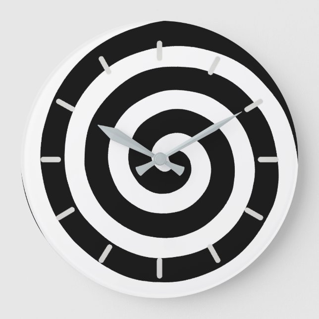 Concentric Spiral in Black & White Round Clock (Front)
