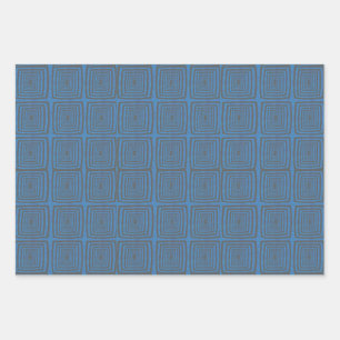 Concentric Wavy Squares on a mottled blue paintbox Wrapping Paper Sheet