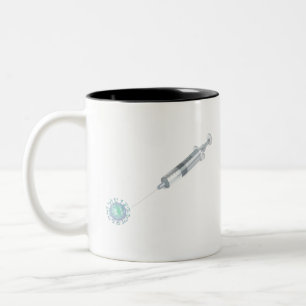 Concept illustration with virus and syringe Two-Tone coffee mug