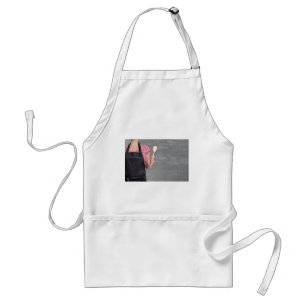 concept template cook holding wooden spoon standard apron