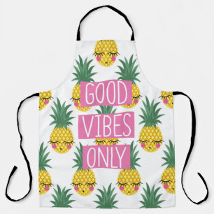 Conceptual phrase Good vibes only on seamless patt Apron