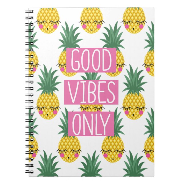 Conceptual phrase Good vibes only on seamless patt Notebook (Front)