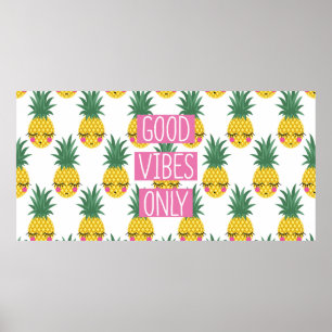 Conceptual phrase Good vibes only on seamless patt Poster