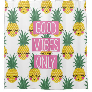 Conceptual phrase Good vibes only on seamless patt Shower Curtain