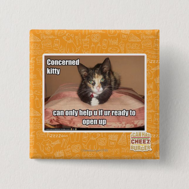Concerned Kitty 15 Cm Square Badge (Front)