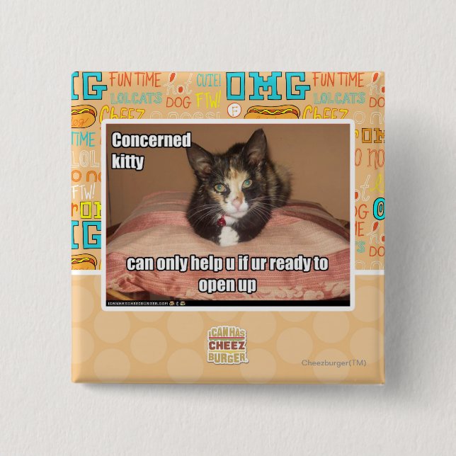 Concerned Kitty 15 Cm Square Badge (Front)