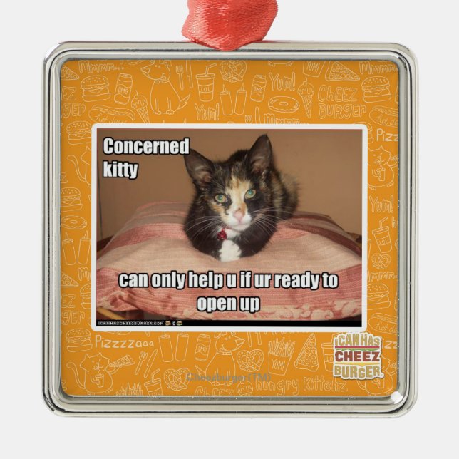 Concerned Kitty Metal Ornament (Front)