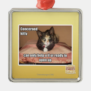 Concerned Kitty Metal Ornament