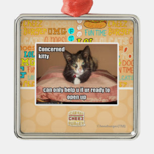 Concerned Kitty Metal Ornament