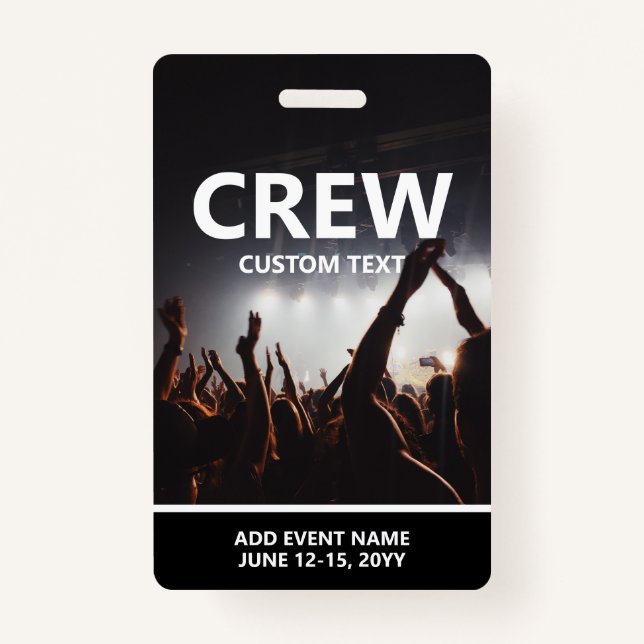Concert Event Access Pass Personalised Crew Badge ID Badge (Front)
