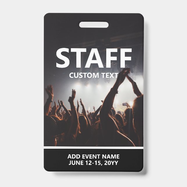 Concert Event Access Pass Personalised Staff ID Badge (Front)