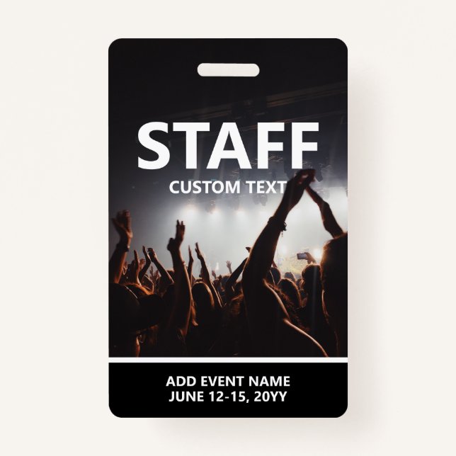 Concert Event Access Pass Personalised Staff ID Badge (Front)