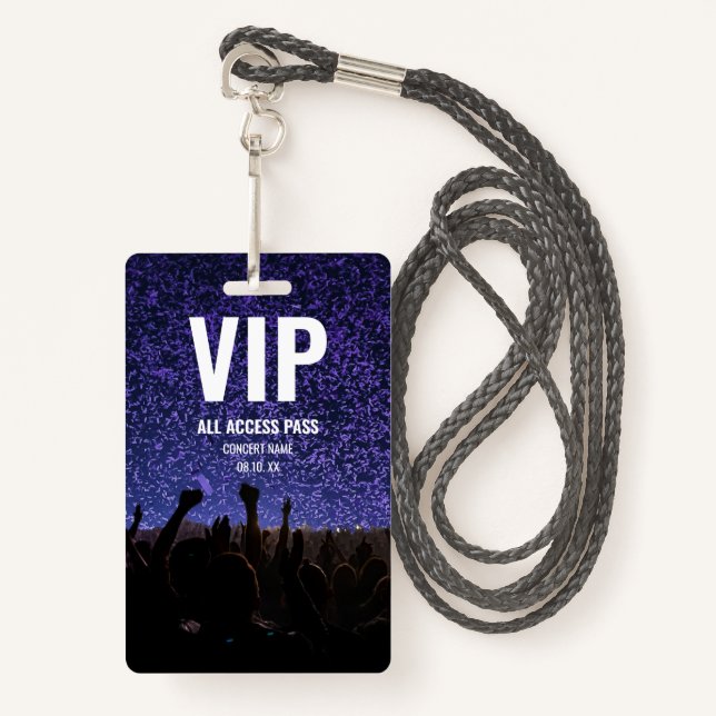 Concert Festival VIP All Access Custom Name ID Badge (Front with Lanyard)