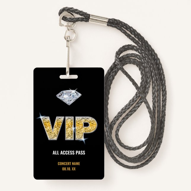 Concert Festival VIP All Access Custom Name  ID Badge (Front with Lanyard)