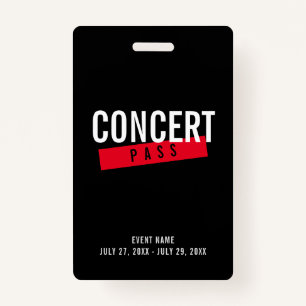 Concert Pass Black Red Custom ID Badge