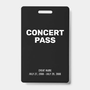 Concert Pass Black & White Custom ID Badge