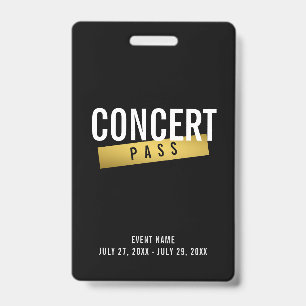 Concert Pass Music Festival Modern VIP Badge ID Badge