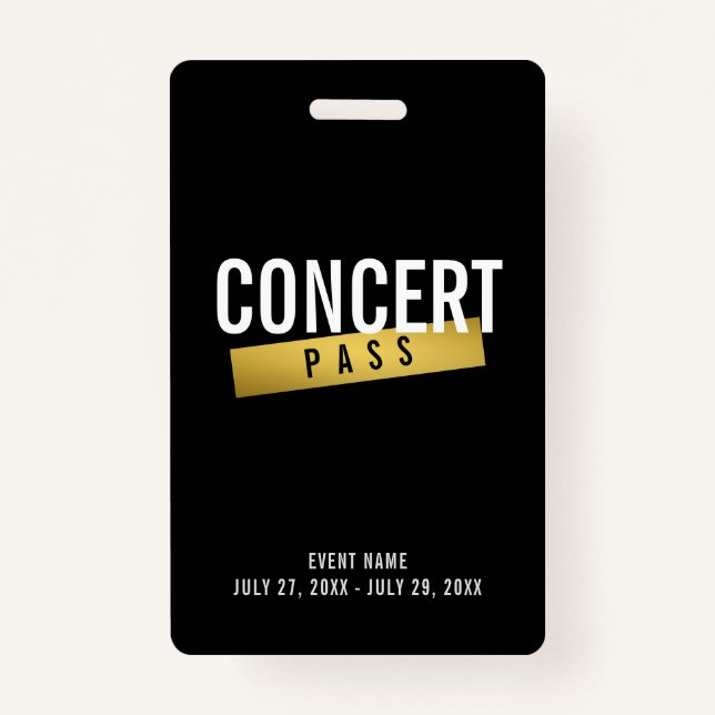Concert Pass Music Festival Modern VIP Badge ID Badge (Front)
