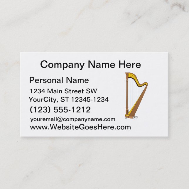 Concert Pedal Harp Graphic Design Business Card (Front)