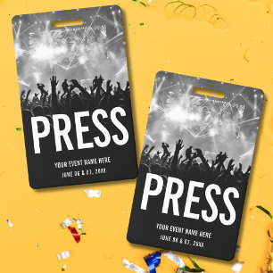 Concert Press All Access Pass Black White ID Badge