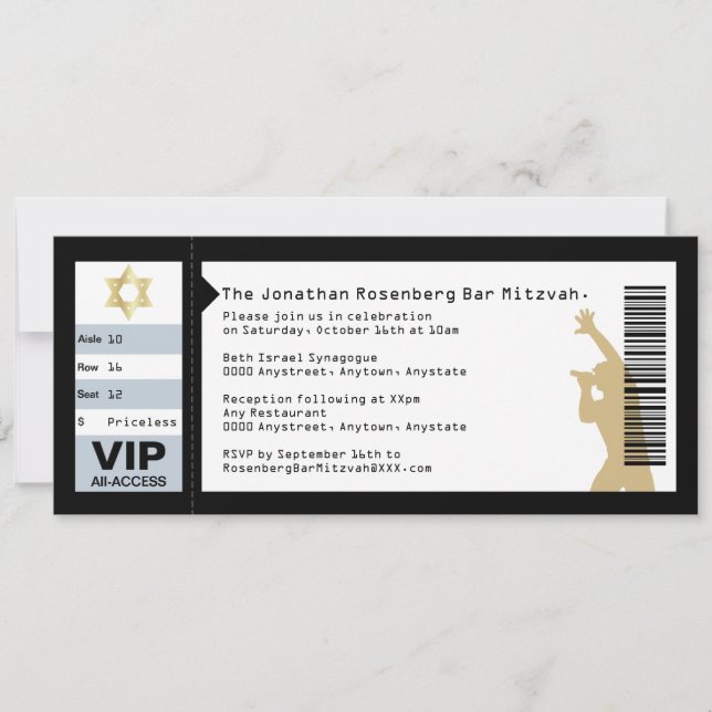 Concert Ticket Bar Mitzvah Invitation in Black (Front)