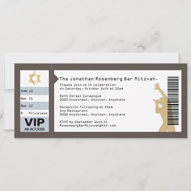Concert Ticket Bar Mitzvah Invitation in Brown (Front)