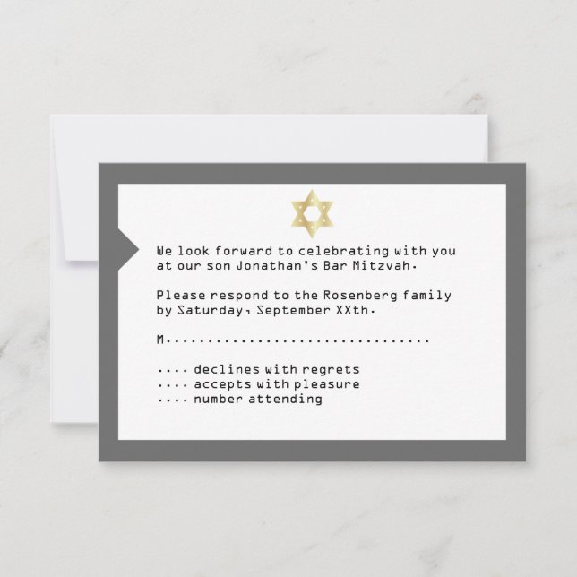 Concert Ticket Bar Mitzvah RSVP Reply in Grey Card (Front)